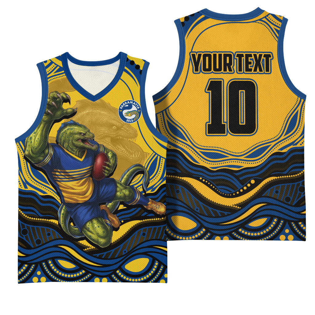 Personalized Parramatta Eels Basketball Jersey Aboriginal Dot Art - Dreamtime Rugby Mascot