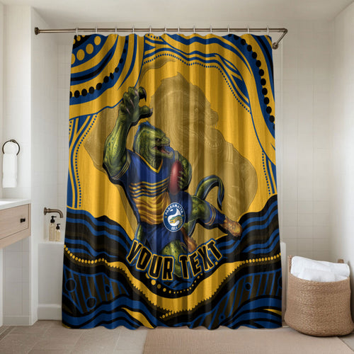 Personalized Parramatta Eels Bathroom Set Aboriginal Dot Art - Dreamtime Rugby Mascot
