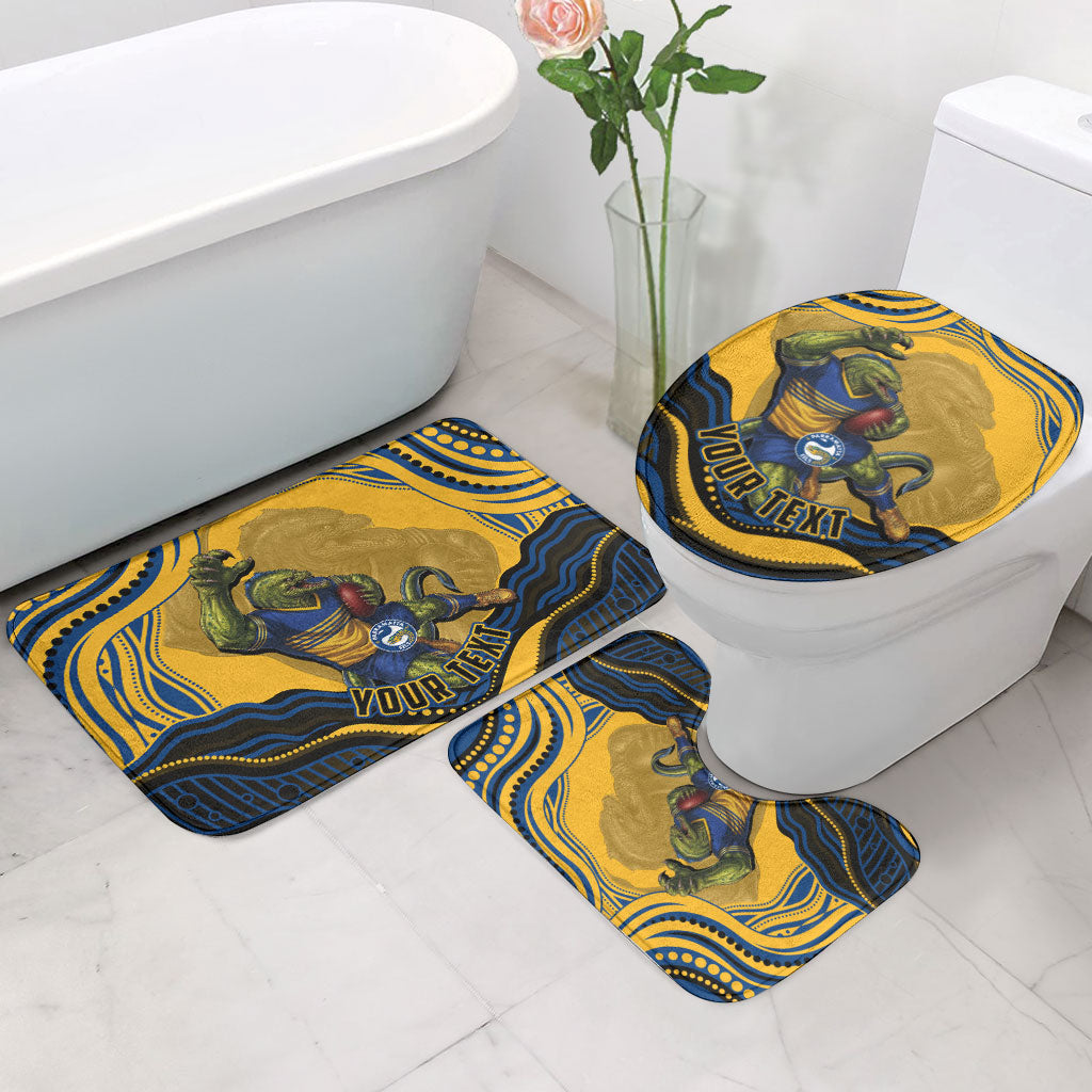 Personalized Parramatta Eels Bathroom Set Aboriginal Dot Art - Dreamtime Rugby Mascot