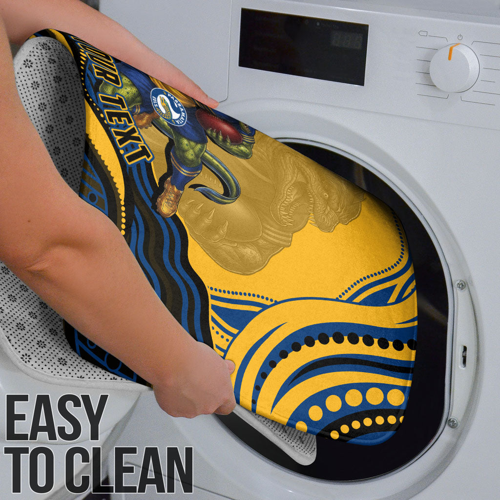 Personalized Parramatta Eels Bathroom Set Aboriginal Dot Art - Dreamtime Rugby Mascot