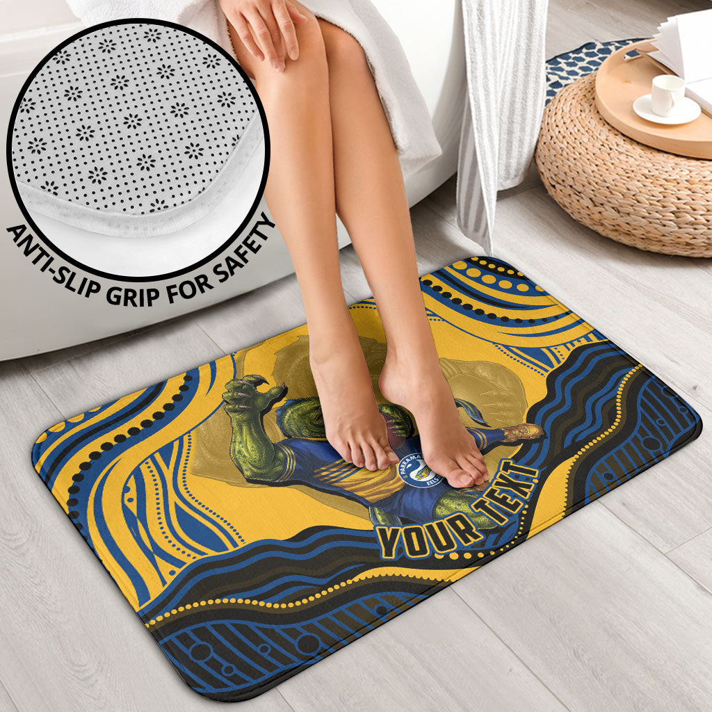 Personalized Parramatta Eels Bathroom Set Aboriginal Dot Art - Dreamtime Rugby Mascot
