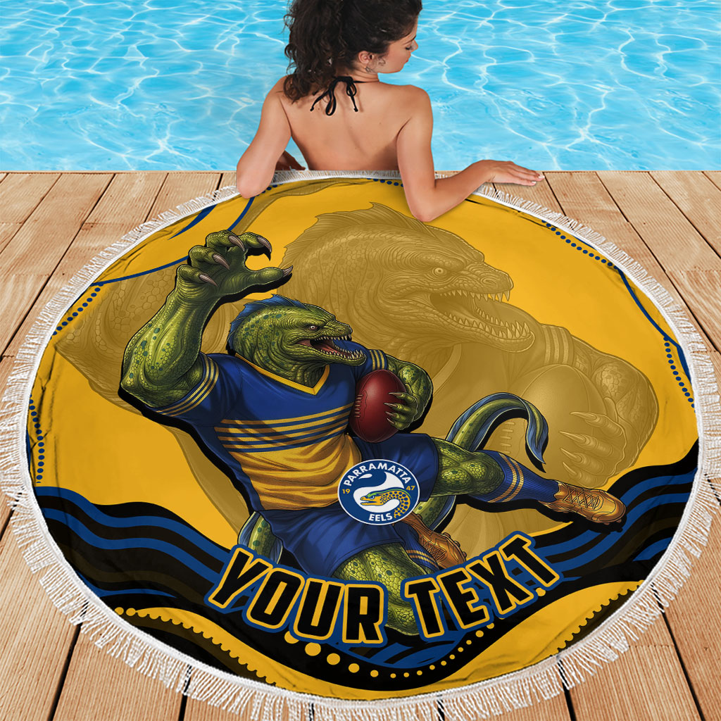 Personalized Parramatta Eels Beach Blanket Aboriginal Dot Art - Dreamtime Rugby Mascot