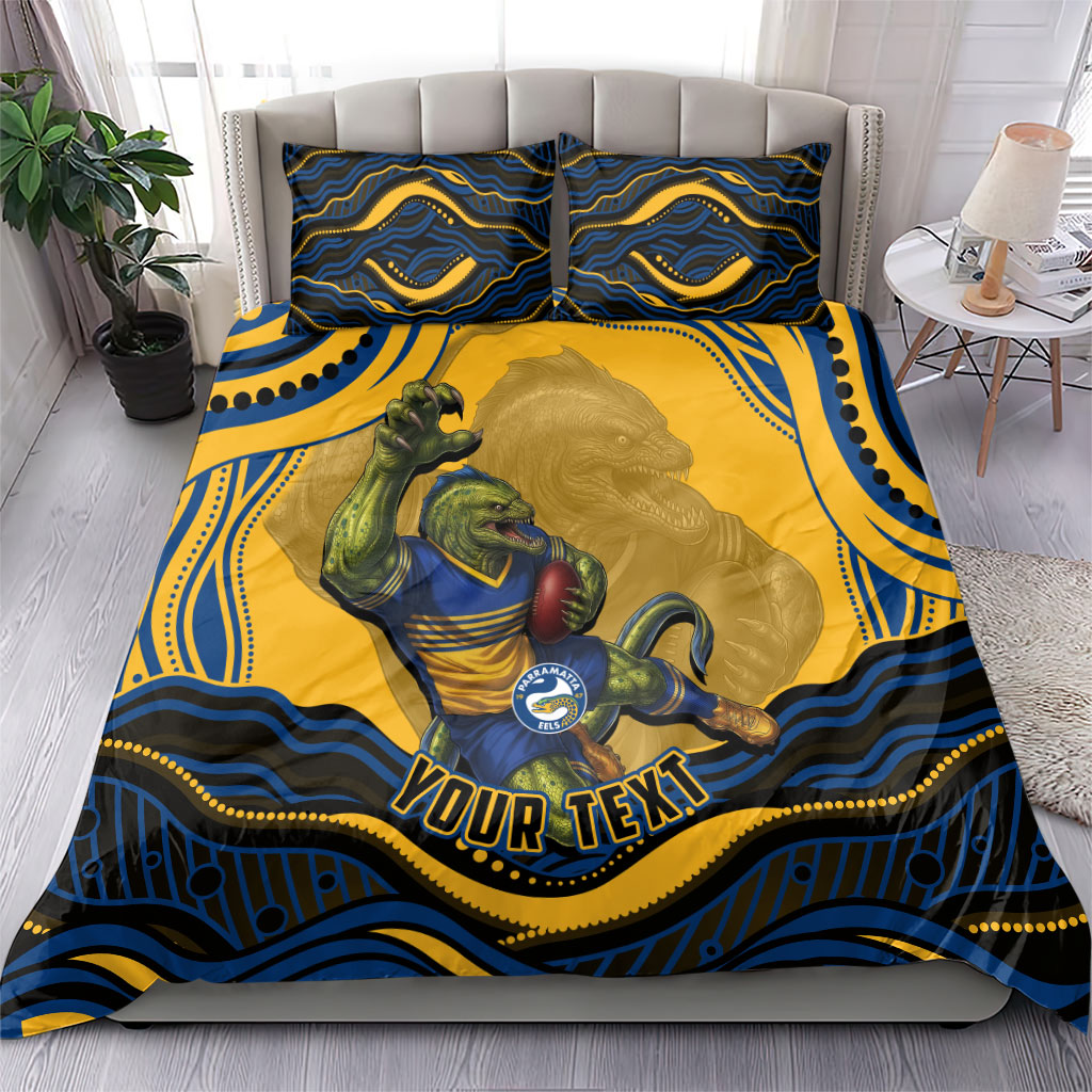 Personalized Parramatta Eels Bedding Set Aboriginal Dot Art - Dreamtime Rugby Mascot