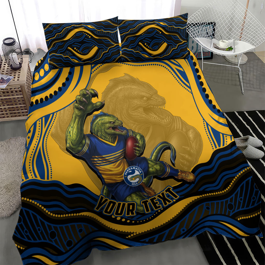 Personalized Parramatta Eels Bedding Set Aboriginal Dot Art - Dreamtime Rugby Mascot