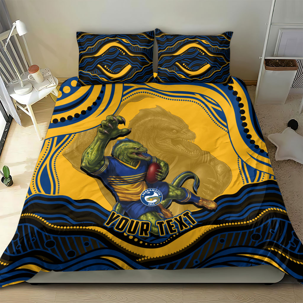 Personalized Parramatta Eels Bedding Set Aboriginal Dot Art - Dreamtime Rugby Mascot