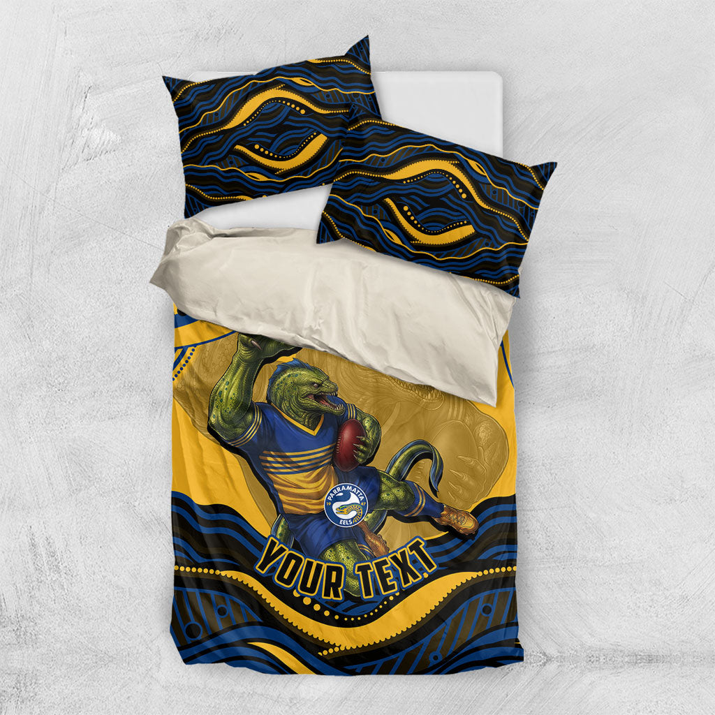 Personalized Parramatta Eels Bedding Set Aboriginal Dot Art - Dreamtime Rugby Mascot