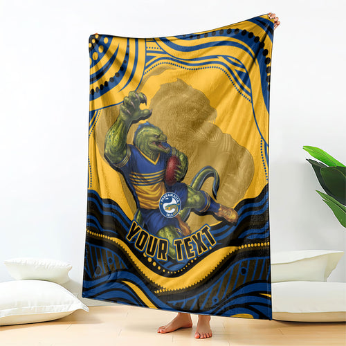 Personalized Parramatta Eels Blanket Aboriginal Dot Art - Dreamtime Rugby Mascot