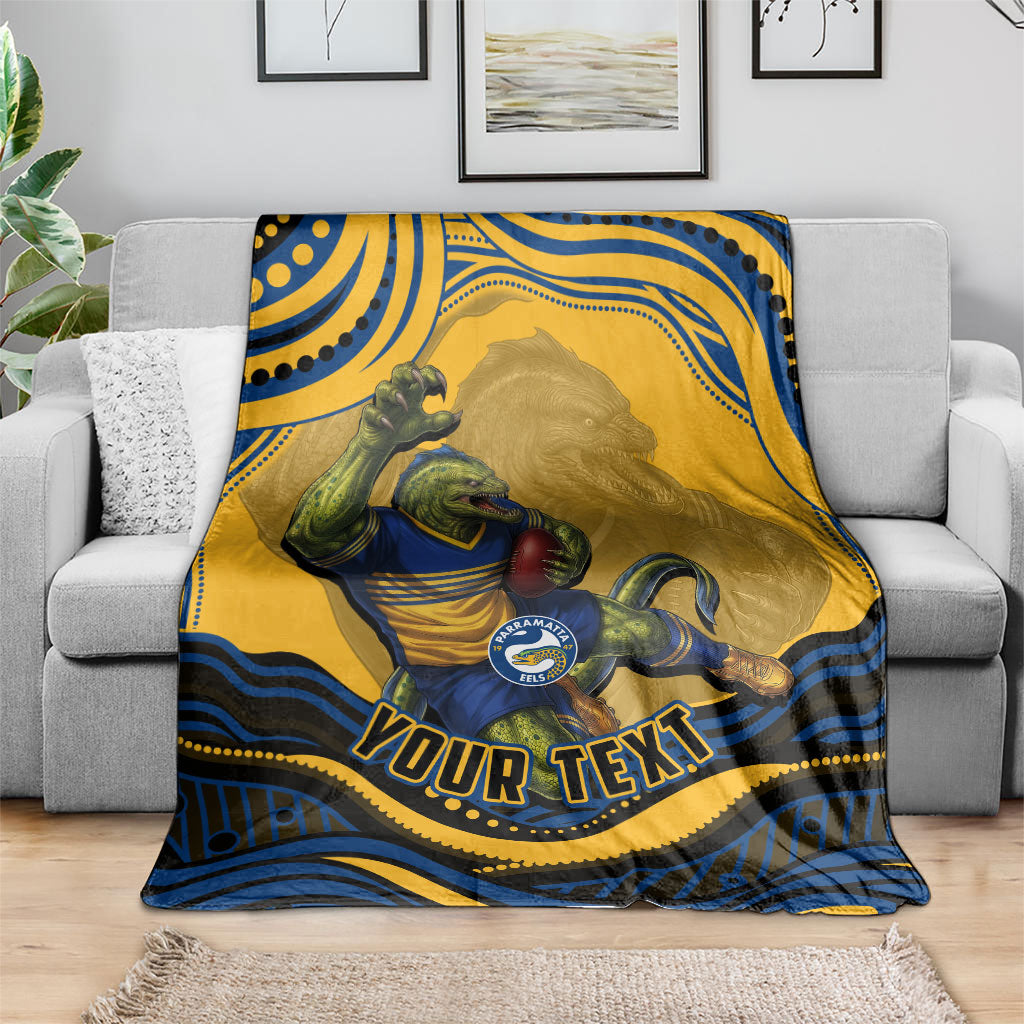 Personalized Parramatta Eels Blanket Aboriginal Dot Art - Dreamtime Rugby Mascot