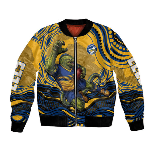 Personalized Parramatta Eels Bomber Jacket Aboriginal Dot Art - Dreamtime Rugby Mascot