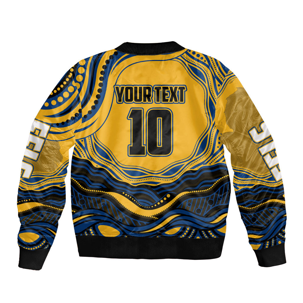 Personalized Parramatta Eels Bomber Jacket Aboriginal Dot Art - Dreamtime Rugby Mascot