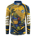 Personalized Parramatta Eels Button Sweatshirt Aboriginal Dot Art - Dreamtime Rugby Mascot