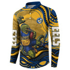 Personalized Parramatta Eels Button Sweatshirt Aboriginal Dot Art - Dreamtime Rugby Mascot