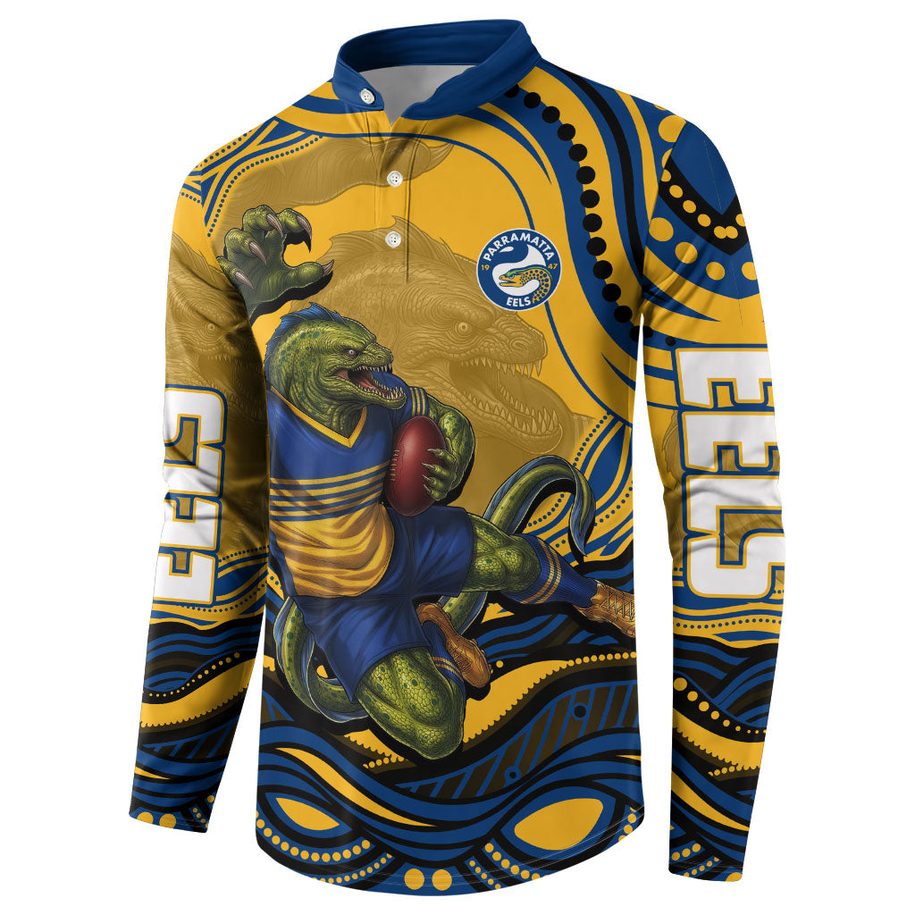 Personalized Parramatta Eels Button Sweatshirt Aboriginal Dot Art - Dreamtime Rugby Mascot
