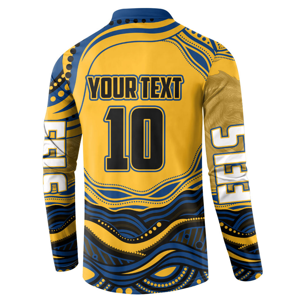 Personalized Parramatta Eels Button Sweatshirt Aboriginal Dot Art - Dreamtime Rugby Mascot
