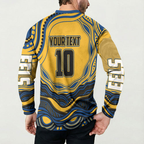 Personalized Parramatta Eels Button Sweatshirt Aboriginal Dot Art - Dreamtime Rugby Mascot