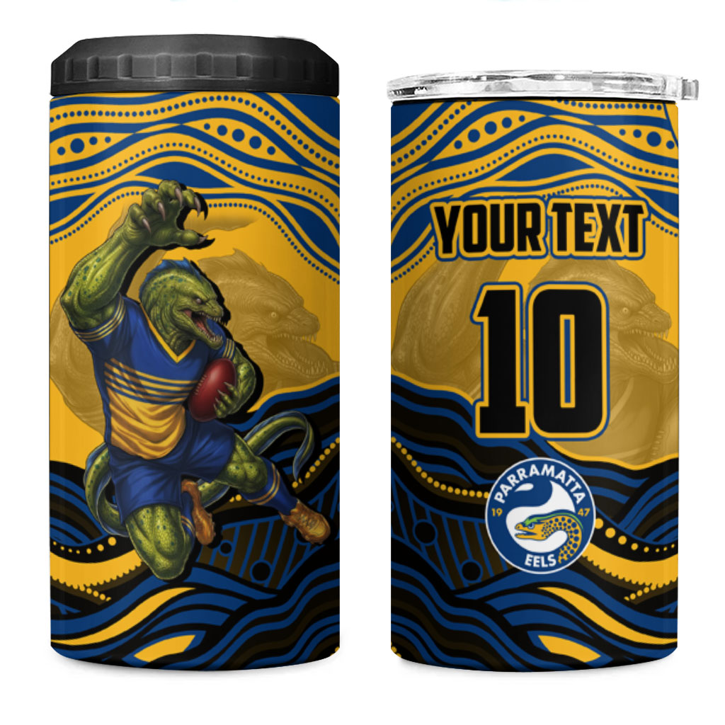 Personalized Parramatta Eels 4 in 1 Can Cooler Tumbler Aboriginal Dot Art - Dreamtime Rugby Mascot