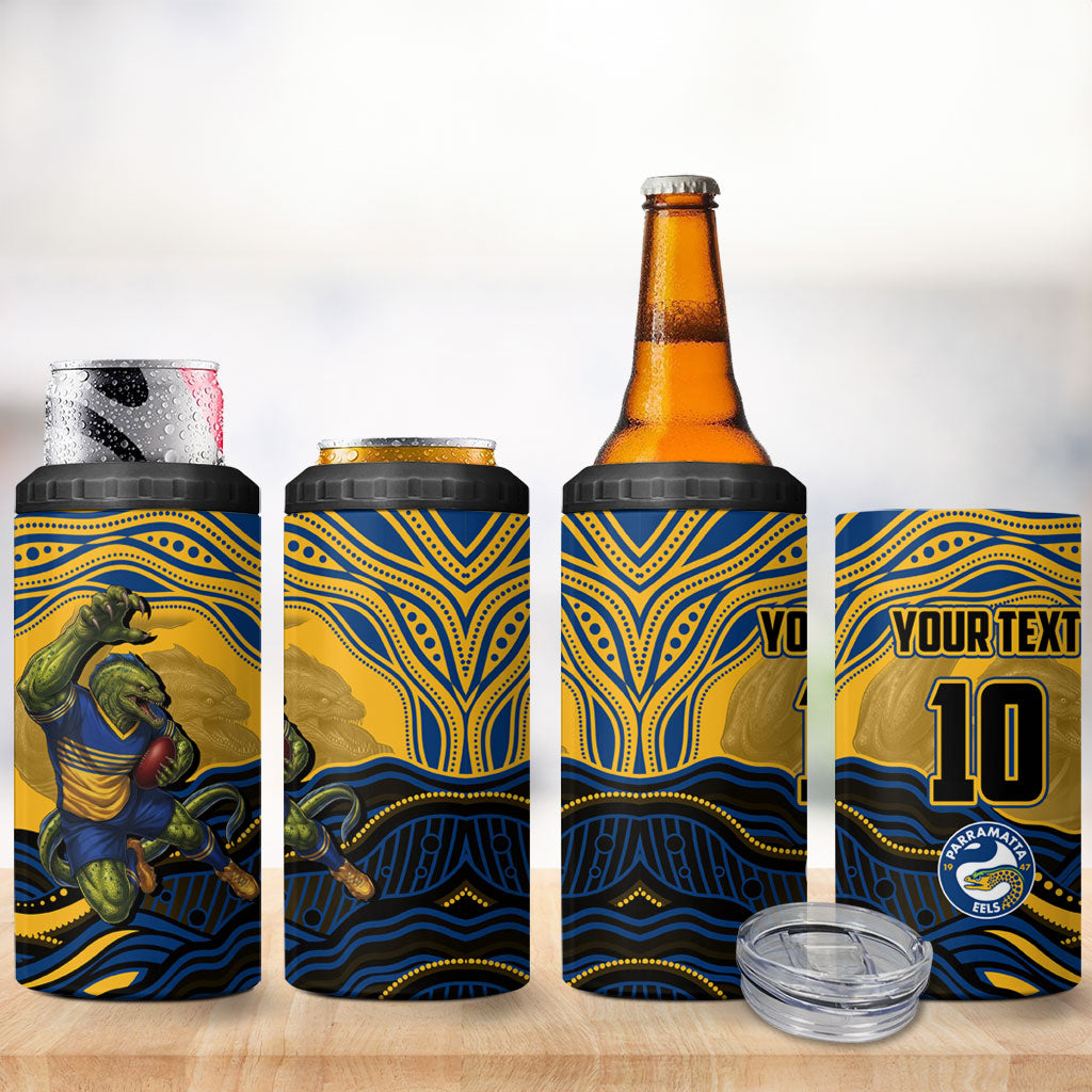 Personalized Parramatta Eels 4 in 1 Can Cooler Tumbler Aboriginal Dot Art - Dreamtime Rugby Mascot