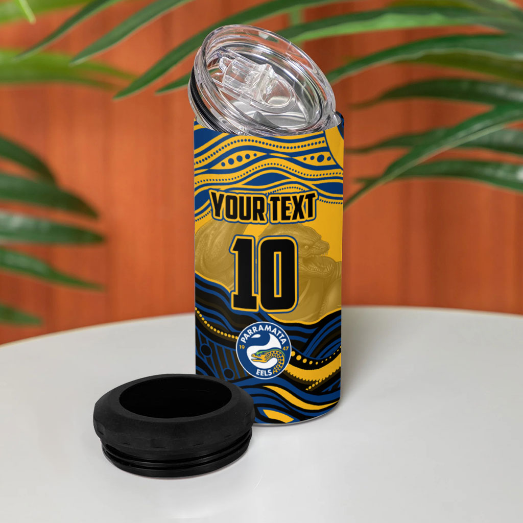 Personalized Parramatta Eels 4 in 1 Can Cooler Tumbler Aboriginal Dot Art - Dreamtime Rugby Mascot
