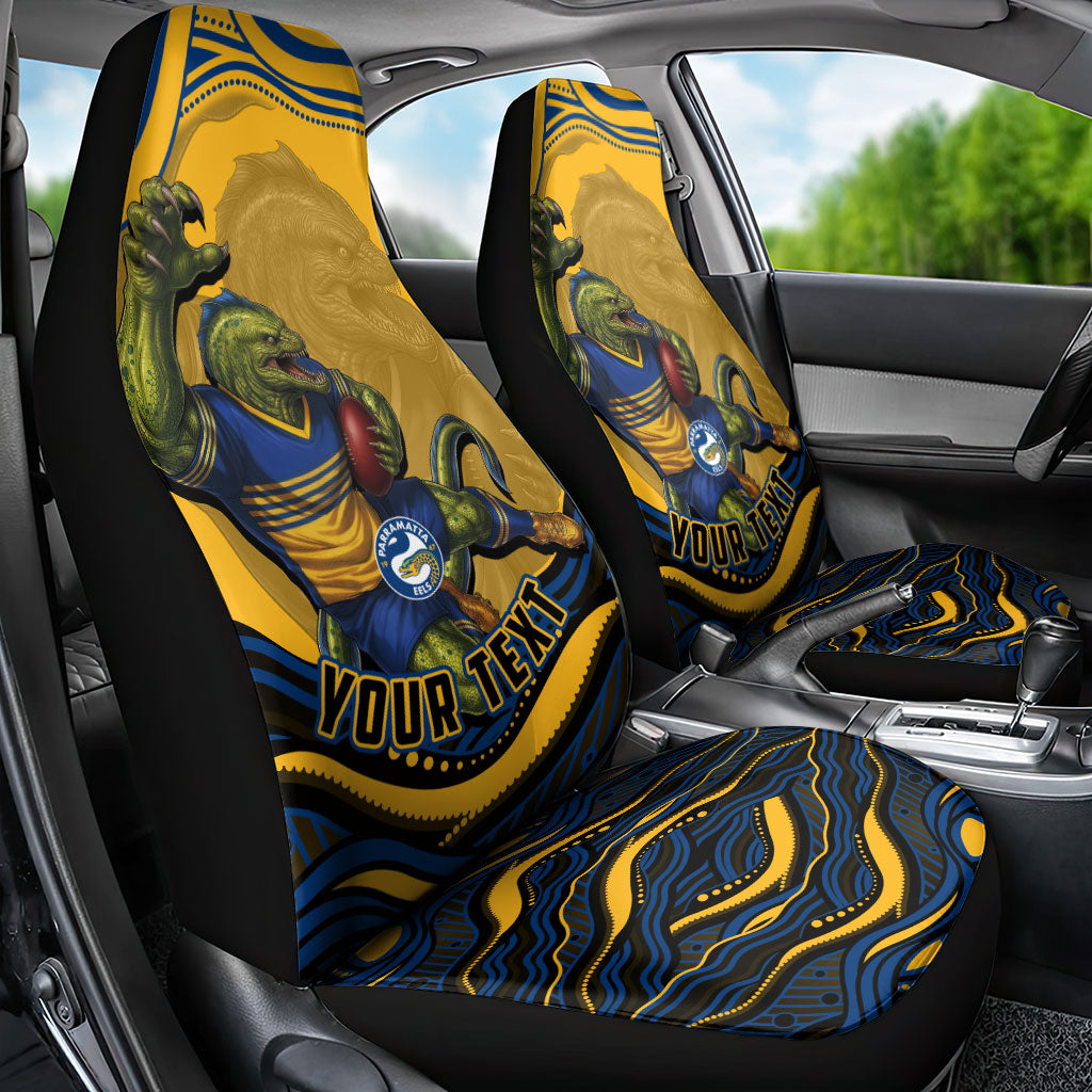 Personalized Parramatta Eels Car Seat Cover Aboriginal Dot Art - Dreamtime Rugby Mascot