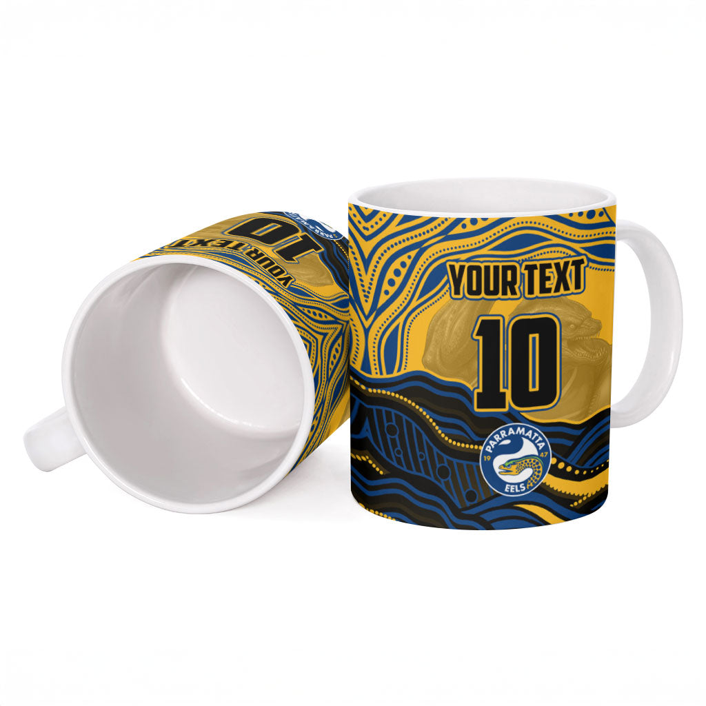Personalized Parramatta Eels Ceramic Mug Aboriginal Dot Art - Dreamtime Rugby Mascot
