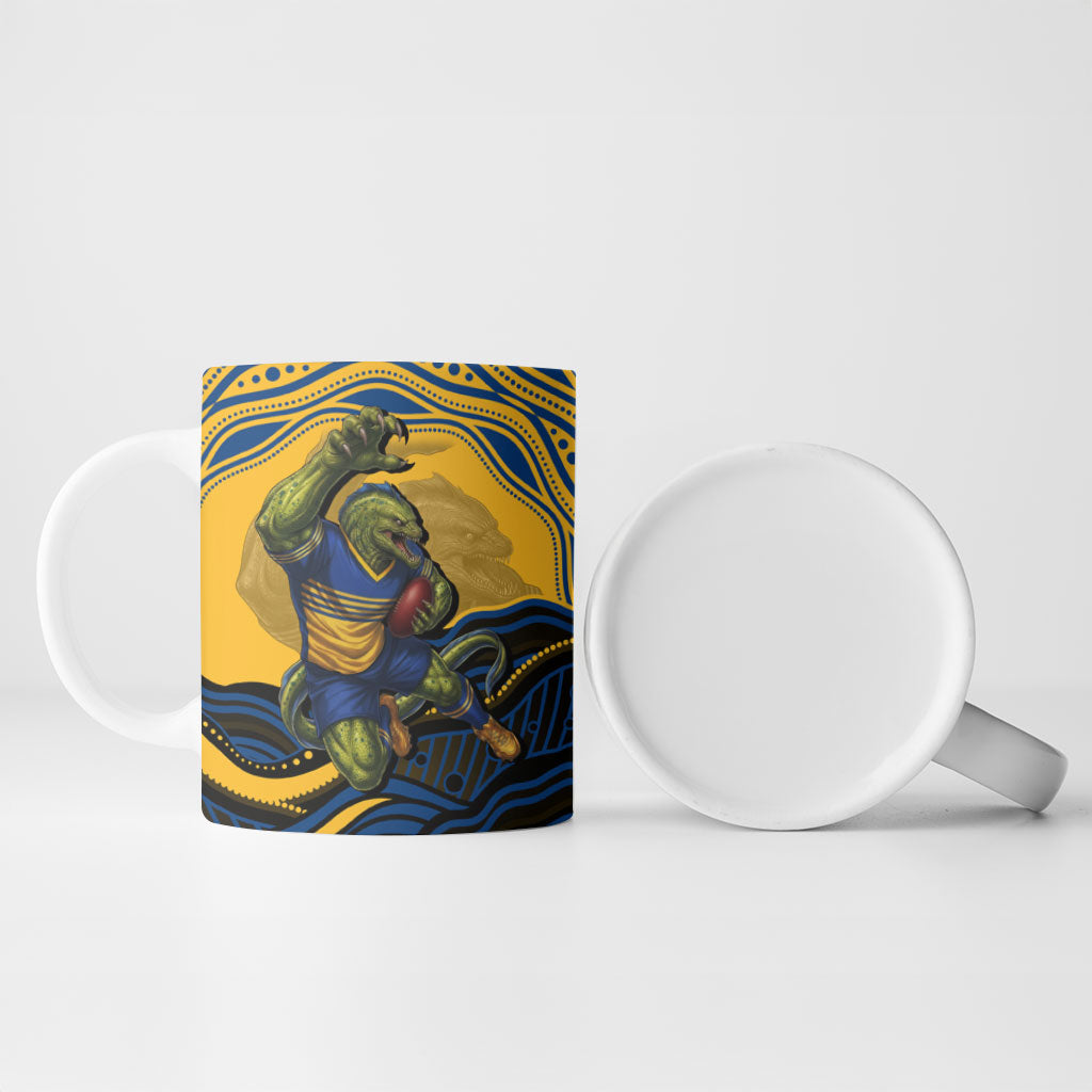 Personalized Parramatta Eels Ceramic Mug Aboriginal Dot Art - Dreamtime Rugby Mascot