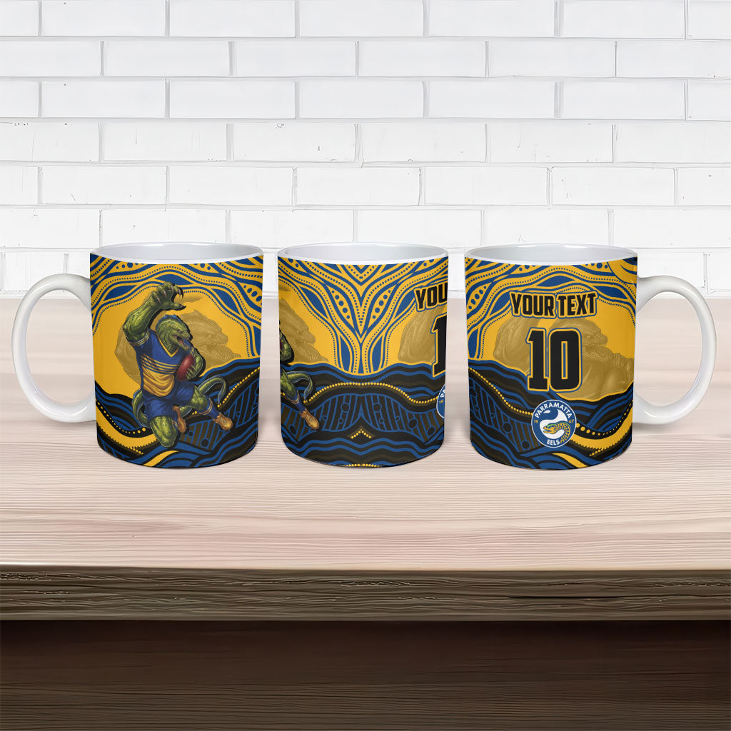 Personalized Parramatta Eels Ceramic Mug Aboriginal Dot Art - Dreamtime Rugby Mascot