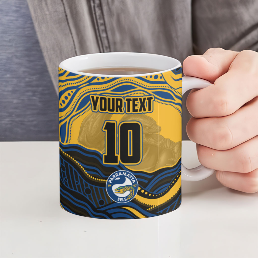 Personalized Parramatta Eels Ceramic Mug Aboriginal Dot Art - Dreamtime Rugby Mascot