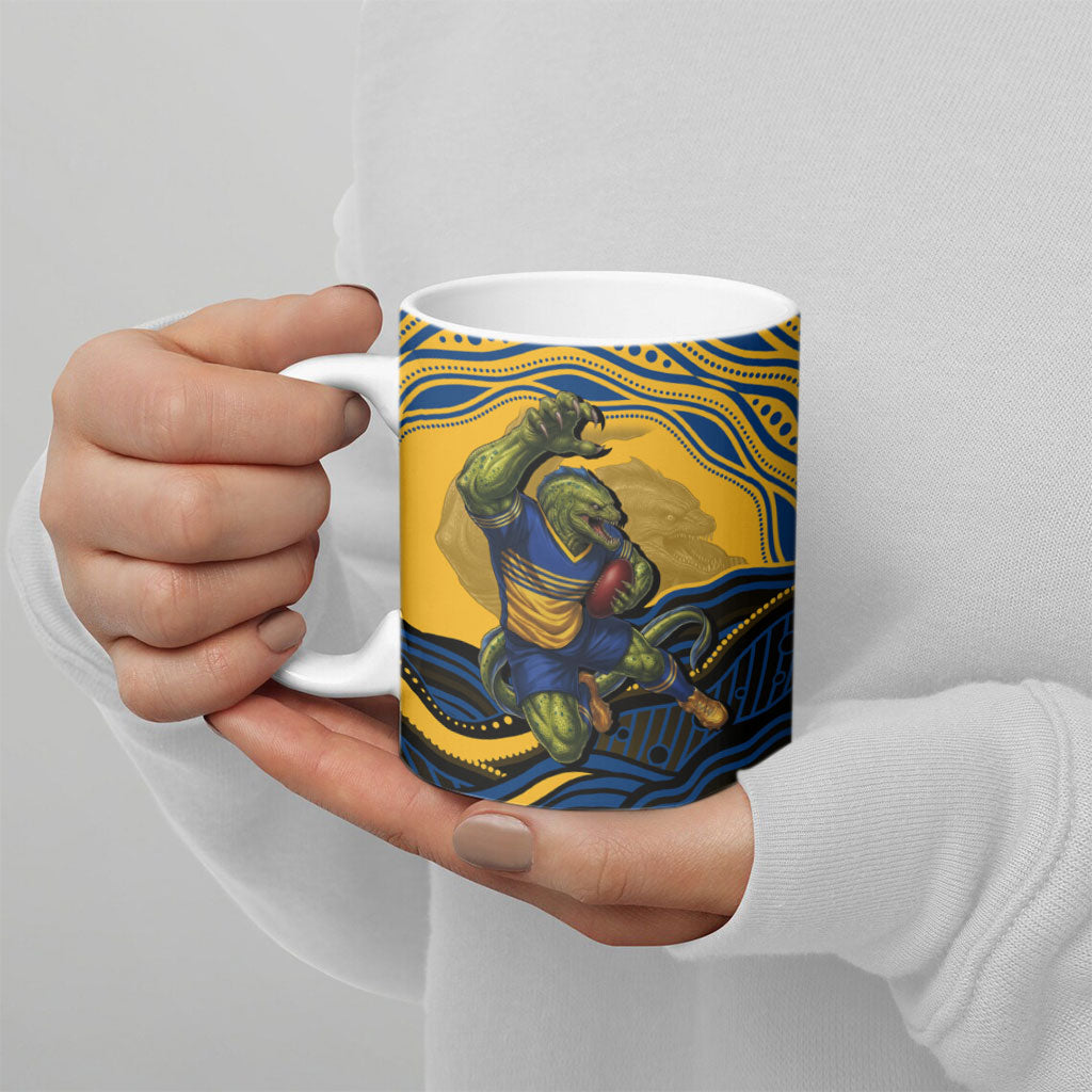Personalized Parramatta Eels Ceramic Mug Aboriginal Dot Art - Dreamtime Rugby Mascot