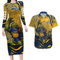 Personalized Parramatta Eels Couples Matching Long Sleeve Bodycon Dress and Hawaiian Shirt Aboriginal Dot Art - Dreamtime Rugby Mascot