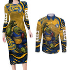 Personalized Parramatta Eels Couples Matching Long Sleeve Bodycon Dress and Long Sleeve Button Shirt Aboriginal Dot Art - Dreamtime Rugby Mascot