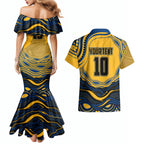 Personalized Parramatta Eels Couples Matching Mermaid Dress and Hawaiian Shirt Aboriginal Dot Art - Dreamtime Rugby Mascot