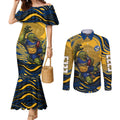 Personalized Parramatta Eels Couples Matching Mermaid Dress and Long Sleeve Button Shirt Aboriginal Dot Art - Dreamtime Rugby Mascot