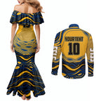 Personalized Parramatta Eels Couples Matching Mermaid Dress and Long Sleeve Button Shirt Aboriginal Dot Art - Dreamtime Rugby Mascot