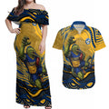 Personalized Parramatta Eels Couples Matching Off Shoulder Maxi Dress and Hawaiian Shirt Aboriginal Dot Art - Dreamtime Rugby Mascot