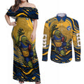 Personalized Parramatta Eels Couples Matching Off Shoulder Maxi Dress and Long Sleeve Button Shirt Aboriginal Dot Art - Dreamtime Rugby Mascot
