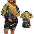 Personalized Parramatta Eels Couples Matching Off Shoulder Short Dress and Hawaiian Shirt Aboriginal Dot Art - Dreamtime Rugby Mascot