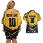 Personalized Parramatta Eels Couples Matching Off Shoulder Short Dress and Hawaiian Shirt Aboriginal Dot Art - Dreamtime Rugby Mascot