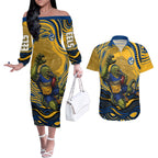 Personalized Parramatta Eels Couples Matching Off The Shoulder Long Sleeve Dress and Hawaiian Shirt Aboriginal Dot Art - Dreamtime Rugby Mascot