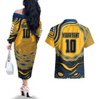 Personalized Parramatta Eels Couples Matching Off The Shoulder Long Sleeve Dress and Hawaiian Shirt Aboriginal Dot Art - Dreamtime Rugby Mascot