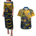 Personalized Parramatta Eels Couples Matching Puletasi and Hawaiian Shirt Aboriginal Dot Art - Dreamtime Rugby Mascot