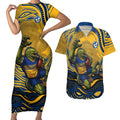 Personalized Parramatta Eels Couples Matching Short Sleeve Bodycon Dress and Hawaiian Shirt Aboriginal Dot Art - Dreamtime Rugby Mascot