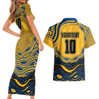 Personalized Parramatta Eels Couples Matching Short Sleeve Bodycon Dress and Hawaiian Shirt Aboriginal Dot Art - Dreamtime Rugby Mascot