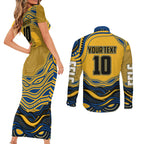 Personalized Parramatta Eels Couples Matching Short Sleeve Bodycon Dress and Long Sleeve Button Shirt Aboriginal Dot Art - Dreamtime Rugby Mascot