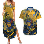 Personalized Parramatta Eels Couples Matching Summer Maxi Dress and Hawaiian Shirt Aboriginal Dot Art - Dreamtime Rugby Mascot
