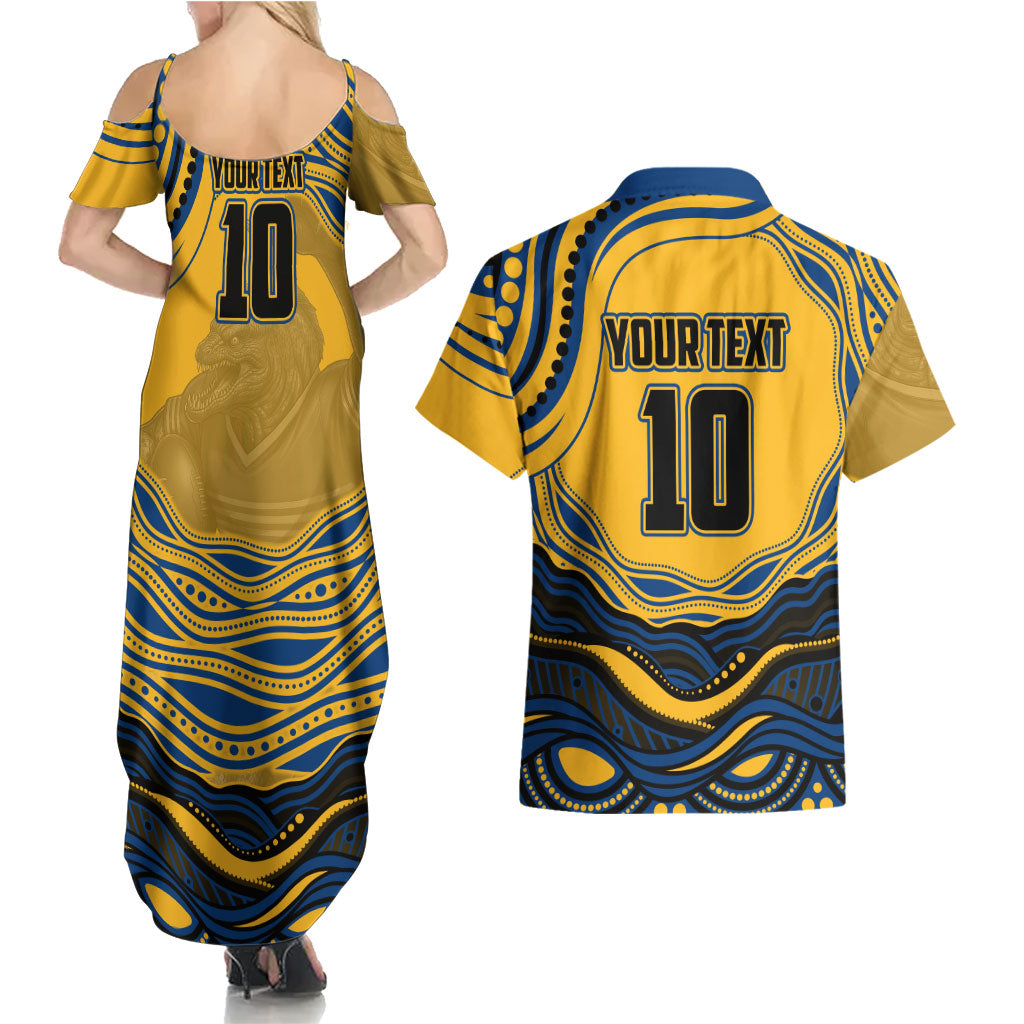 Personalized Parramatta Eels Couples Matching Summer Maxi Dress and Hawaiian Shirt Aboriginal Dot Art - Dreamtime Rugby Mascot