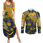 Personalized Parramatta Eels Couples Matching Summer Maxi Dress and Long Sleeve Button Shirt Aboriginal Dot Art - Dreamtime Rugby Mascot