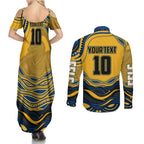 Personalized Parramatta Eels Couples Matching Summer Maxi Dress and Long Sleeve Button Shirt Aboriginal Dot Art - Dreamtime Rugby Mascot