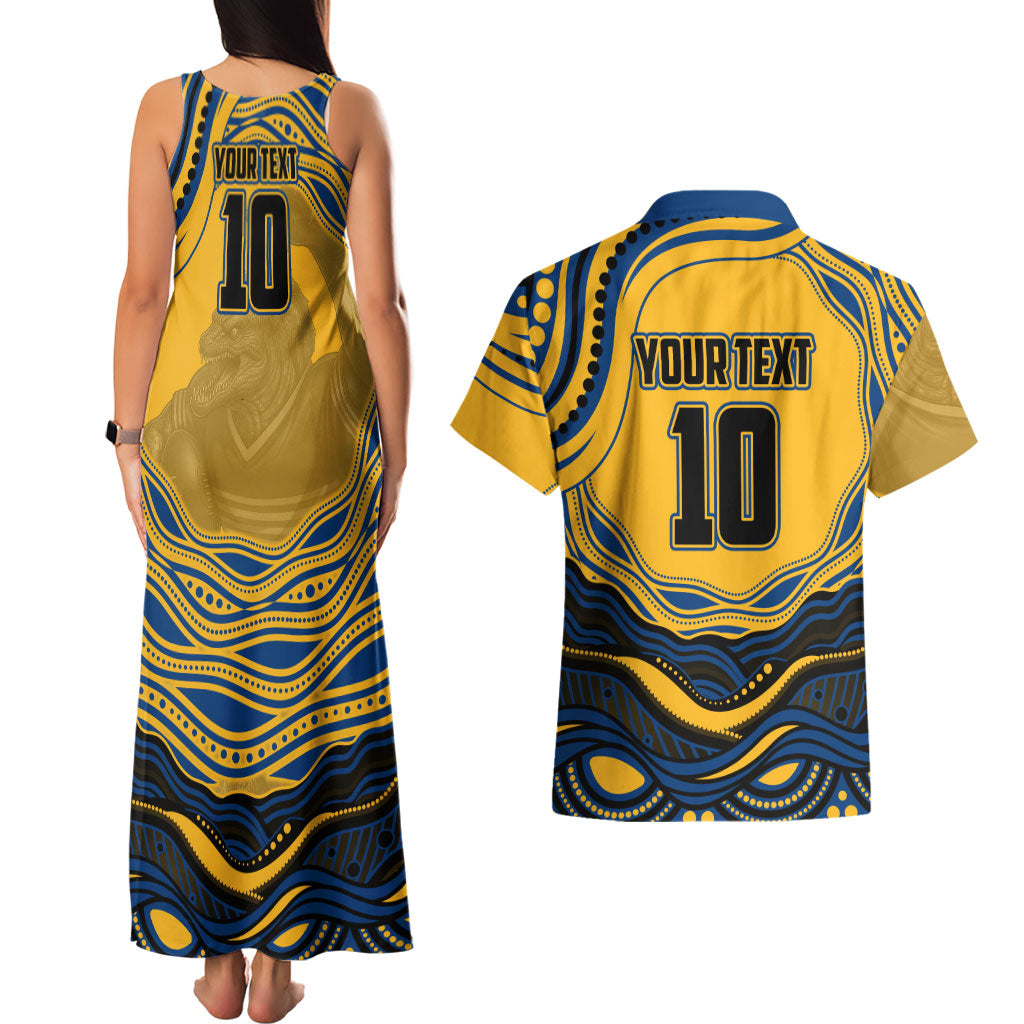 Personalized Parramatta Eels Couples Matching Tank Maxi Dress and Hawaiian Shirt Aboriginal Dot Art - Dreamtime Rugby Mascot