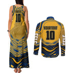 Personalized Parramatta Eels Couples Matching Tank Maxi Dress and Long Sleeve Button Shirt Aboriginal Dot Art - Dreamtime Rugby Mascot