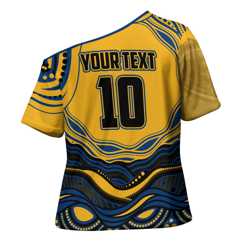 Personalized Parramatta Eels Cross Shoulder Shirt Aboriginal Dot Art - Dreamtime Rugby Mascot